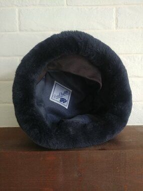 Vintage Beau Chapeau made in Canada blue suede and faux fur winter hat